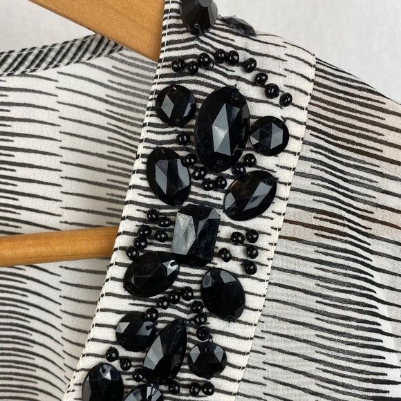 Adrienne Vittadini Black & White Stripe Embellished Sheer Tunic Blouse Top XL - Picture 4 of 8